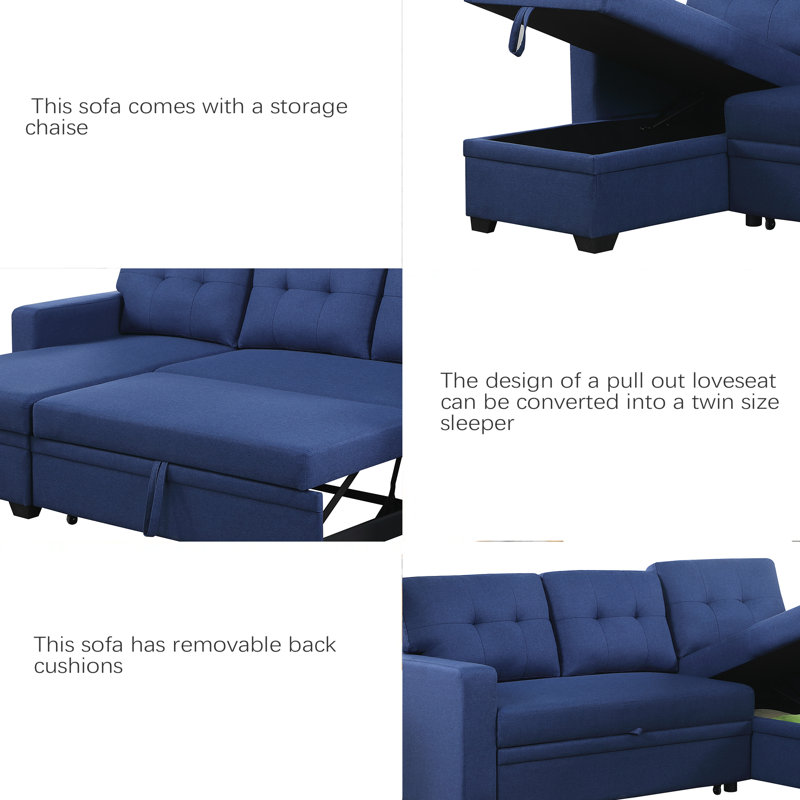 Canapé modulaire rembourré avec méridienne, Lin bleu