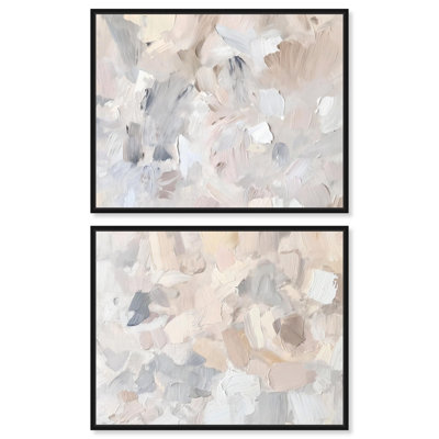 «Neutral Harmony», ensemble de 2 décorations murales en toile beige par Art Remedy, cadre noir, 45 x 36