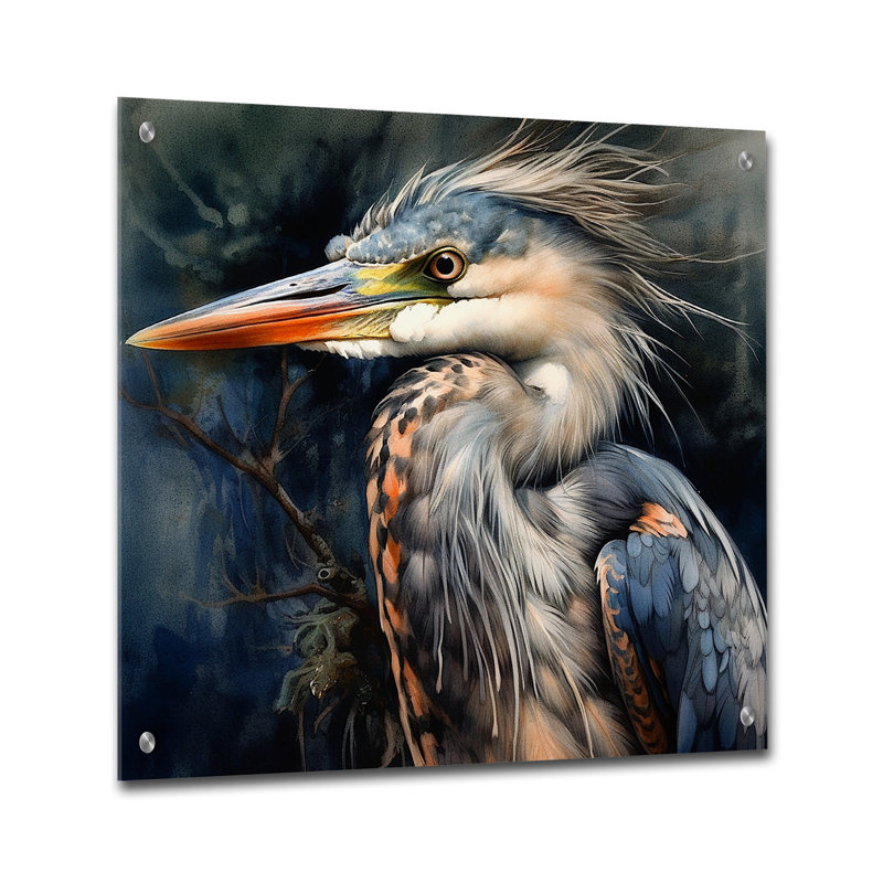 Graceful Heron Waterbird III - héron, art mural acrylique, H 16 po x l 16 po