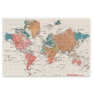 Detailed Boho World Map Wall Plaque Art by Elizabeth Medley