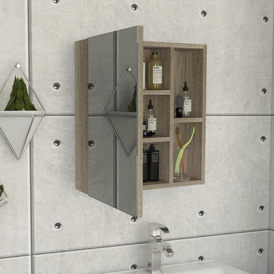Whirlwind 1-Shelf Rectangle Medicine Cabinet With Mirror Light Oak