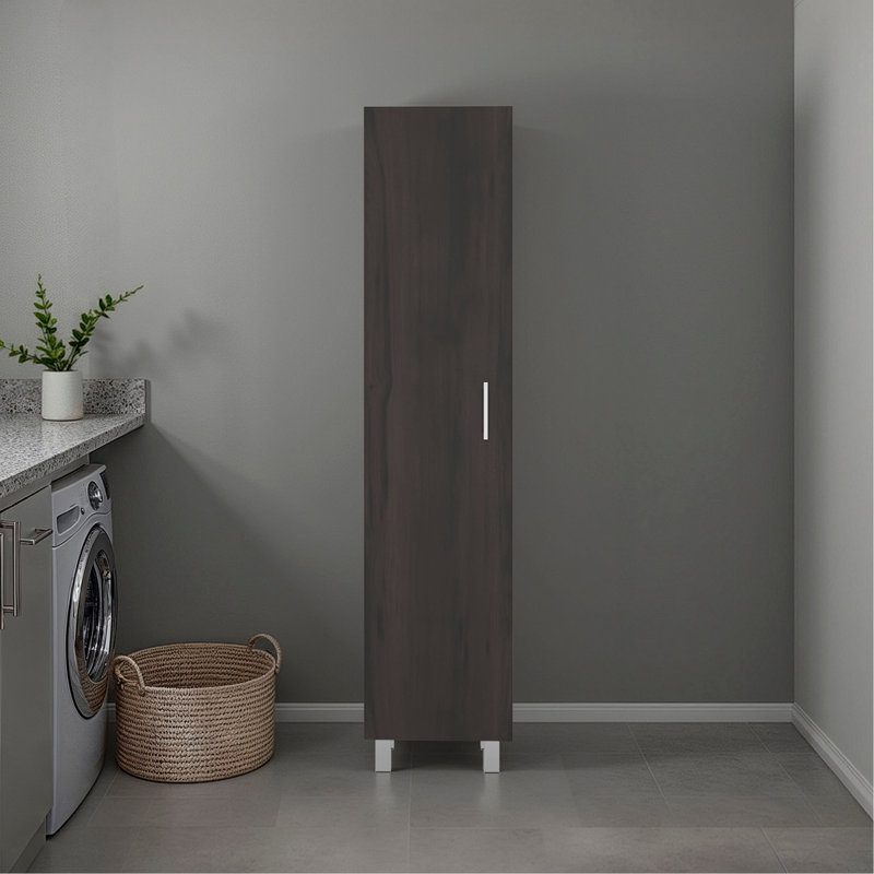 Armoire de rangement Vegas pour salle de lavage avec tablettes fixes, noyer teint
