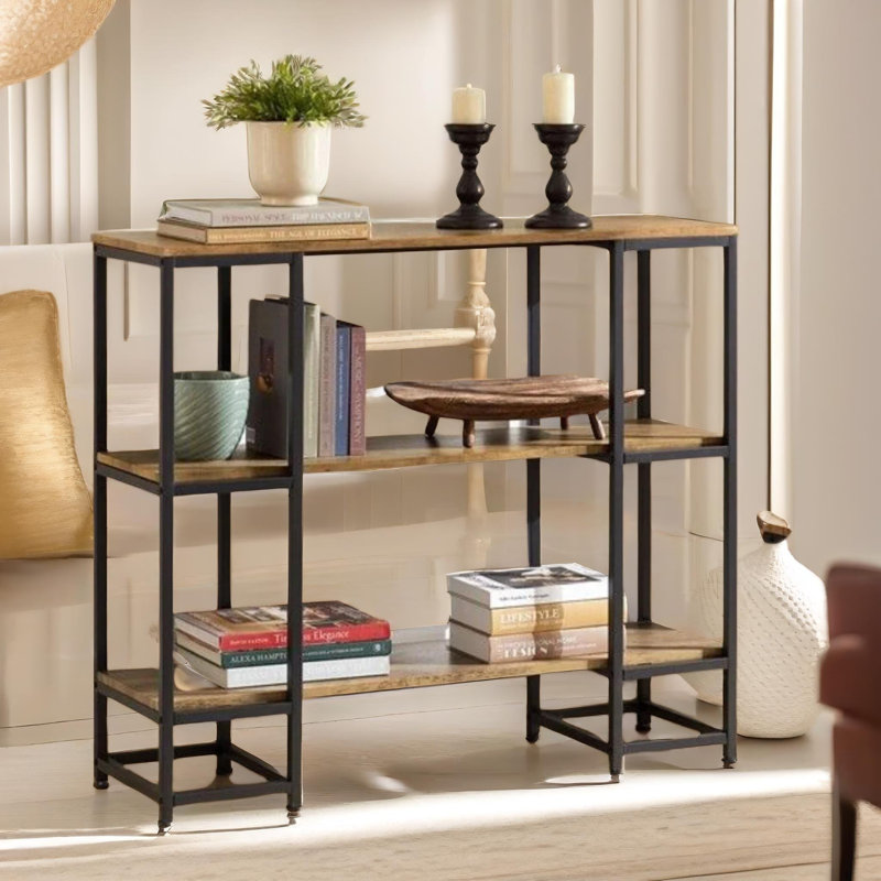 110Cm Rustic 3 Tier Console Table with Storage Shelves Living Room Entryway Hallway
