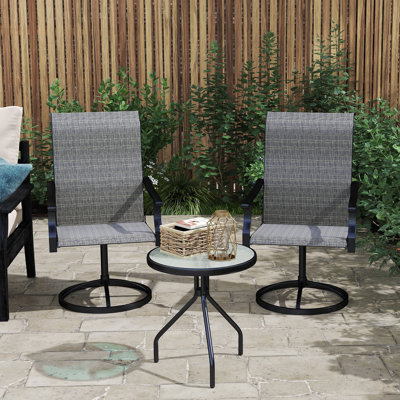 Ensemble de 2 chaises de patio pivotantes à dossier haut avec filet toutes saisons pour la cour, le jardin, le gris