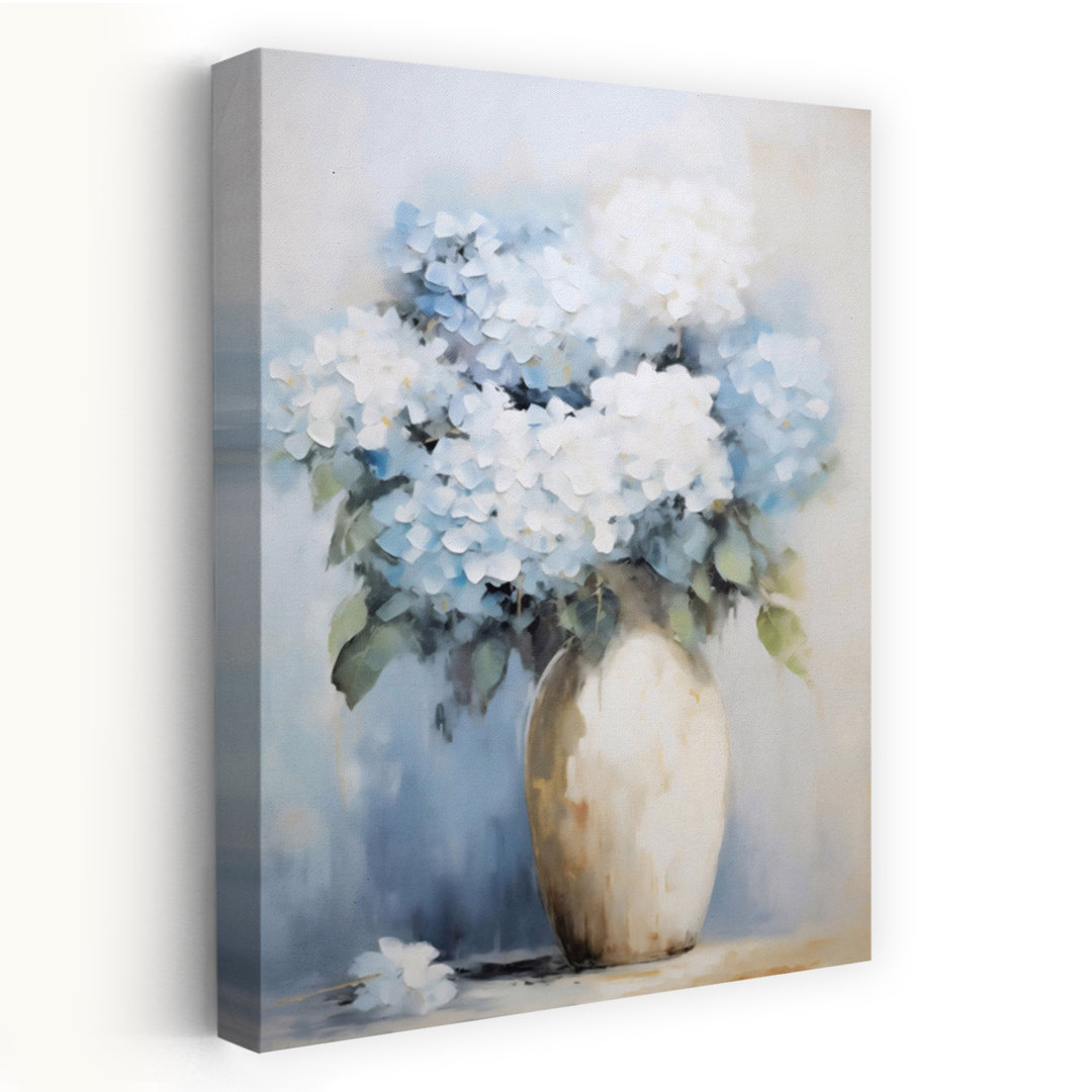 Blue And White Hydrangeas In Vase Classic Contemporary Delicate Hydrangea Wall Art Print