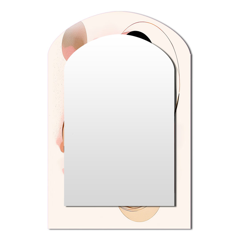 Dreams Of The Heart Watercolor Vintage Pink Gold I - Geometric Asymmetrical Mirror, Pink Arch Unique Wall Mirror, Printed Metal Art
