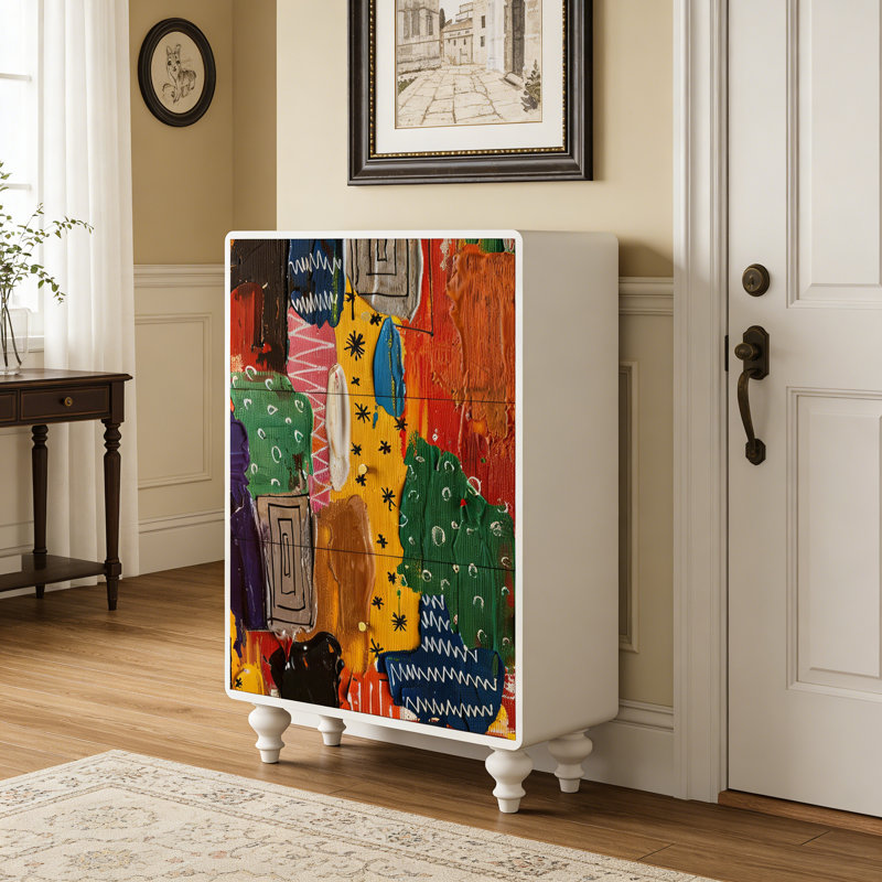 French Retro Solid Wood Entryway Cabinet, White