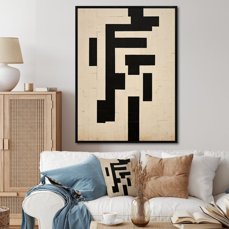 Impression sur toile géométrique moderne, nouvel ordre abstrait monochrome, H 44 po x l 34 po x P 1,5 po, Cadre flottant noir