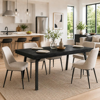 Table de salle à manger moderne rectangulaire aux bords arrondis, au design contemporain, idéale pour les repas en famille et au quotidien, noire.