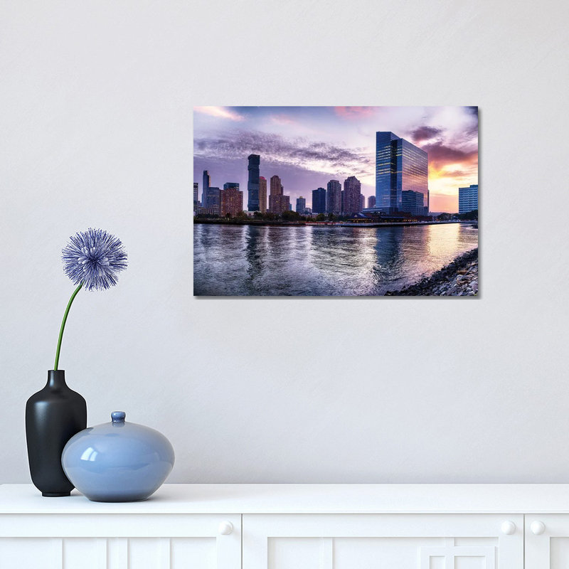 Newport Skyline in Jersey City at Sunset 1 Piece Wrapped Canvas Wall Art, 30.48 cm H x 45.72 cm W