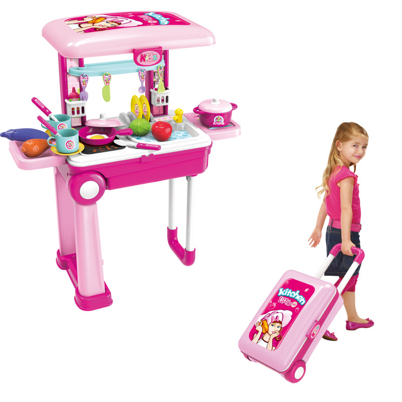 11 Piece 2-in-1 Children’s Portable Kitchen Set, Pink