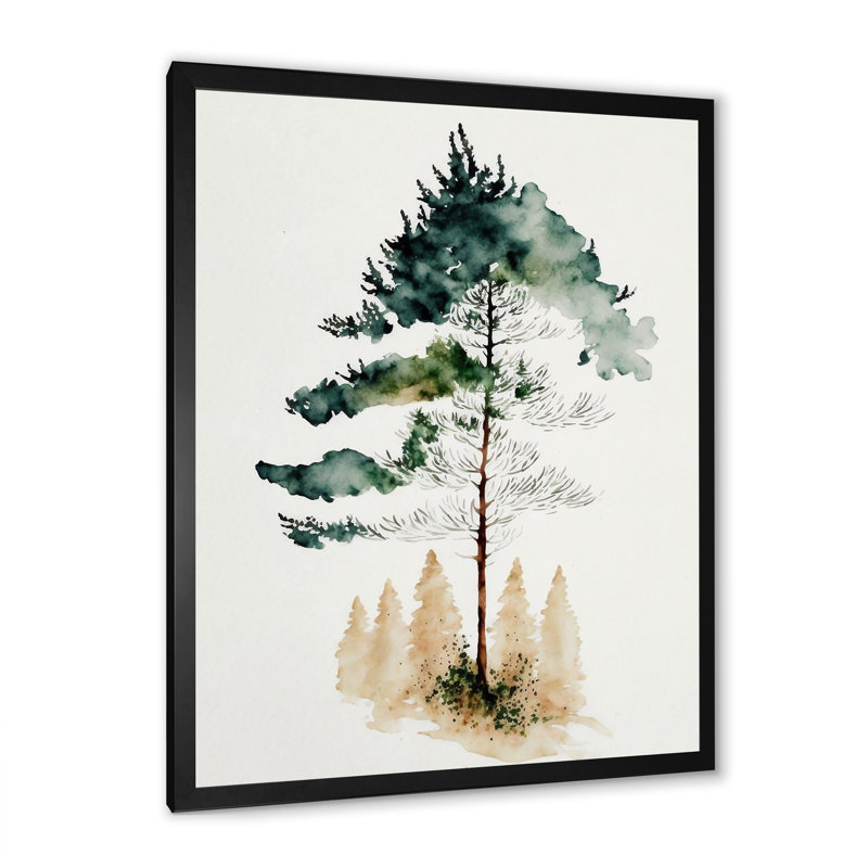 «Lonely Green Watercolor Tree I», reproduction sur toile, H 20 po x l 12 po x P 1 po, Cadre photo noir