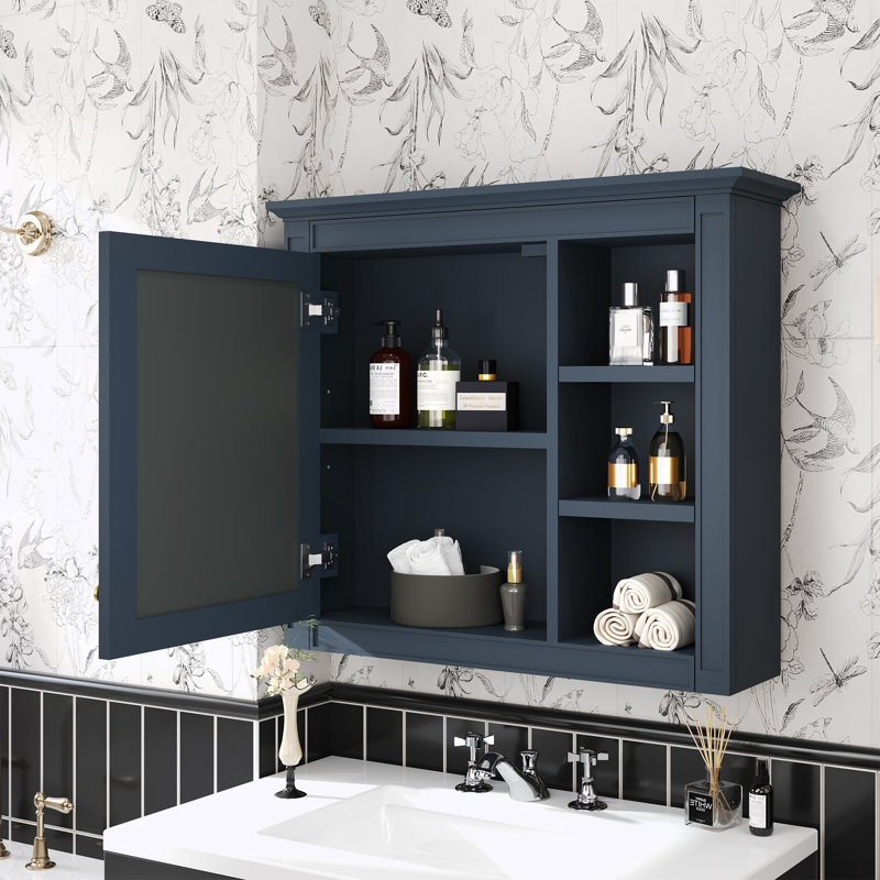 Armoire de rangement à pharmacie avec miroir, Bleu