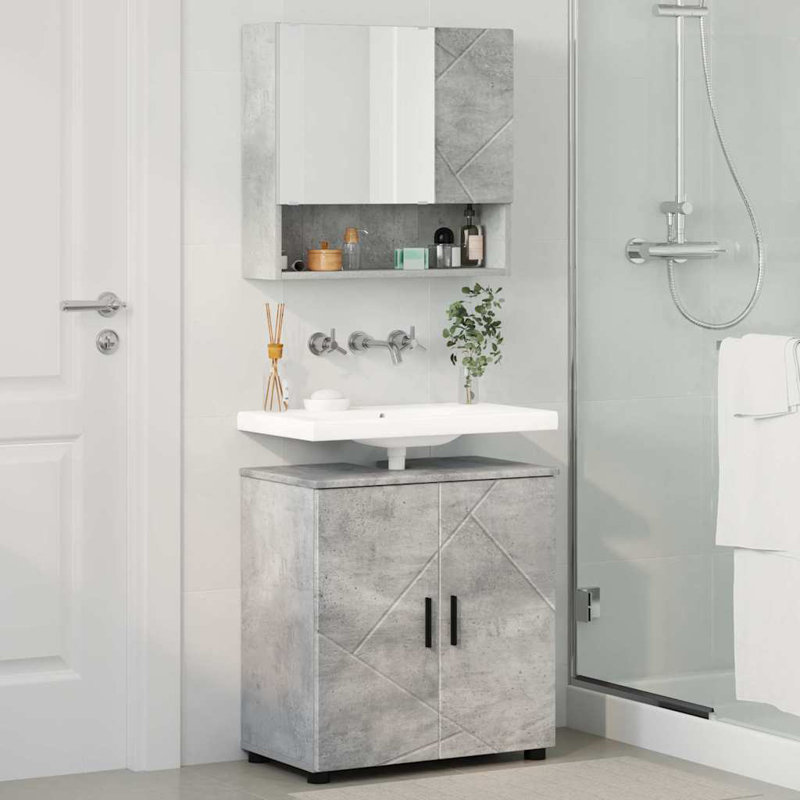 Vanity & Mirror Set, Light Grey