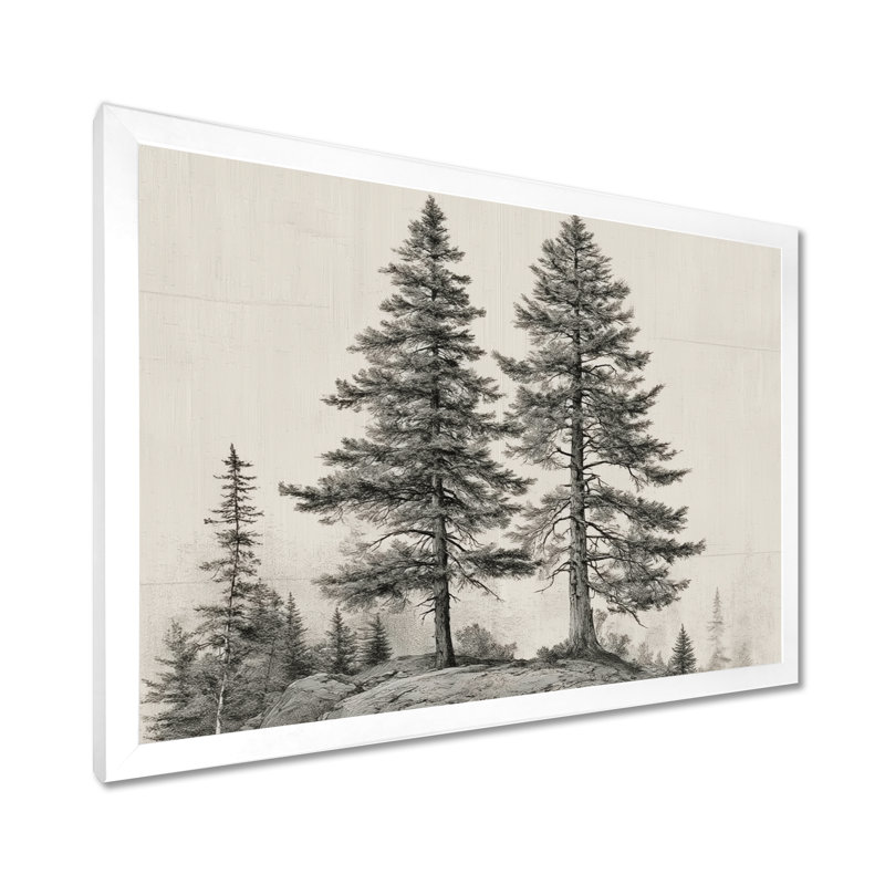 «Vintage Pine Trees On Mountain», art mural sur toile, cadre nature, H 12 po x l 20 po, Cadre photo unique, Blanc