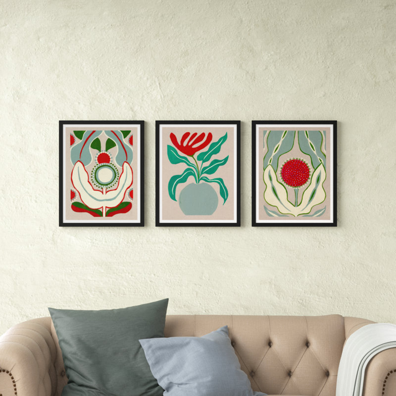 Magical Flowers. Set Of 3 by Andrea Stokes, Black Framed Paper, 20" H x 16" W x 1.25" D