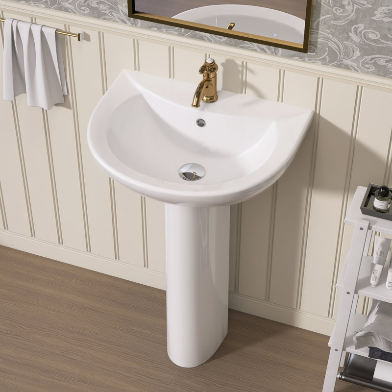 Lavabo de salle de bain piédestal moderne en U blanc avec trop-plein