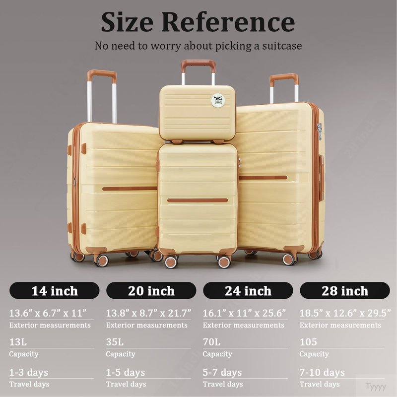 Ensembles de valises 4 pièces (14/20/24/28) Valise extensible légère et durable en PP