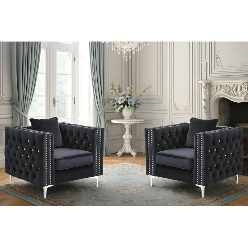 Ensemble de 2 chaises en velours Lyon, Noir