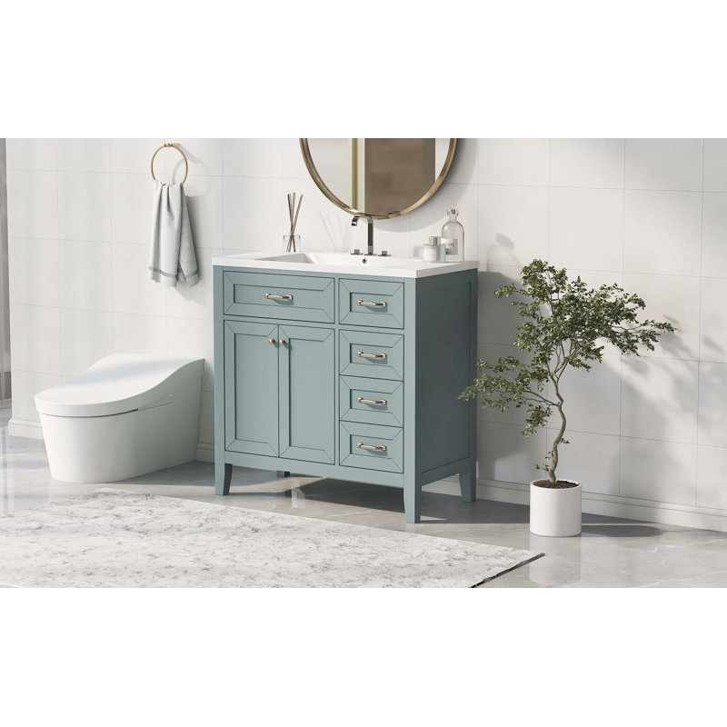 Meuble-lavabo 36 po avec lavabo, armoire de salle de bain avec tiroirs, structure solide et panneau de fibres à densité moyenne