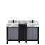 Ensemble de meuble-lavabo double avec plateau en marbre gris château et robinet noir mat