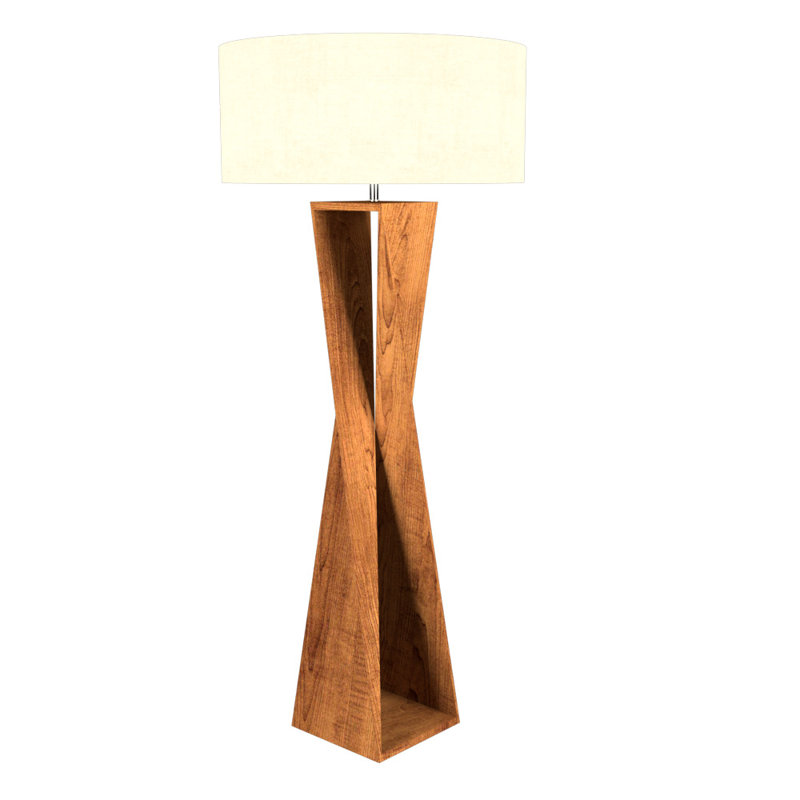 Imbuia Wood and Stone Contemporary Floor Lamp