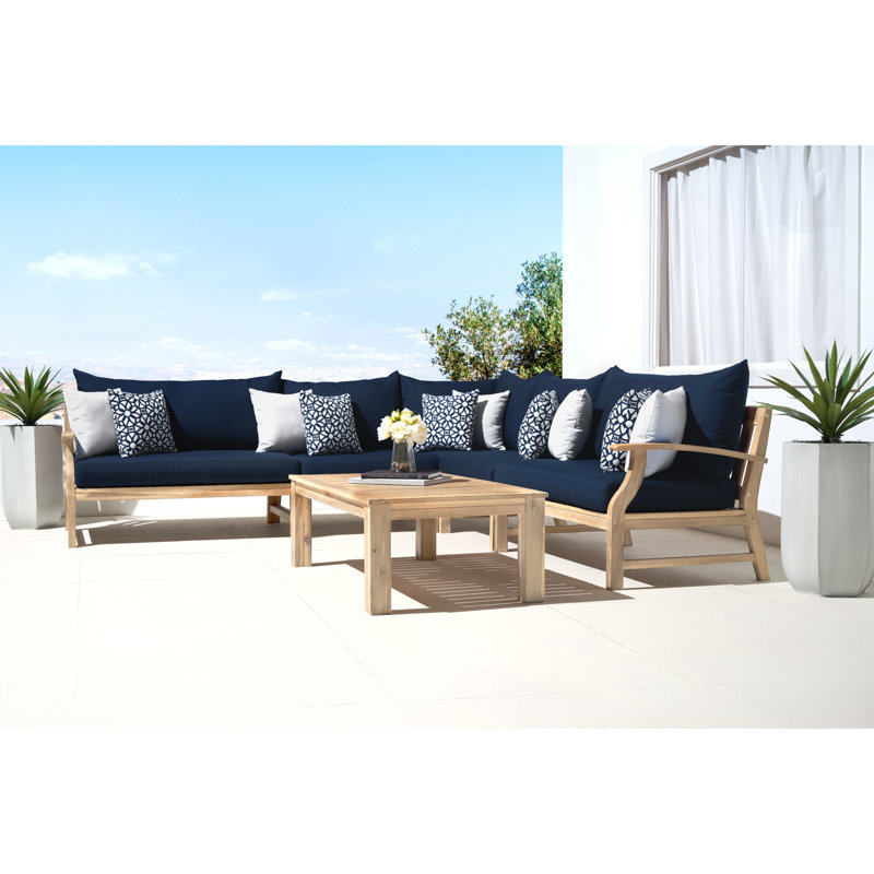 Paulet 6 Piece Sectional Seating Group With Sunbrella Cushion Covers, Navy Sunbrella®