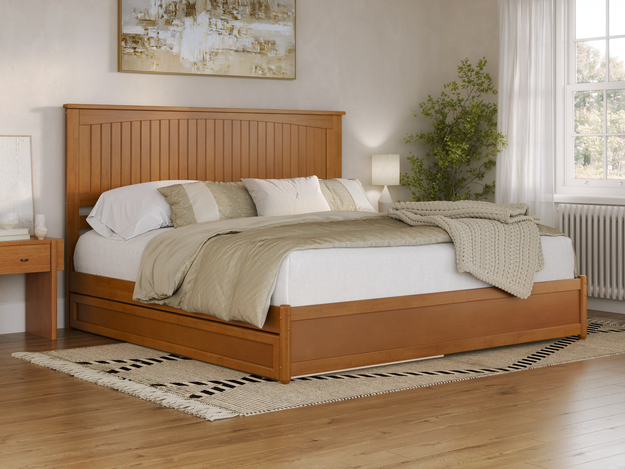 Darlean Solid Wood Trundle Platform Bed with Footboard & Roll Out Trundle