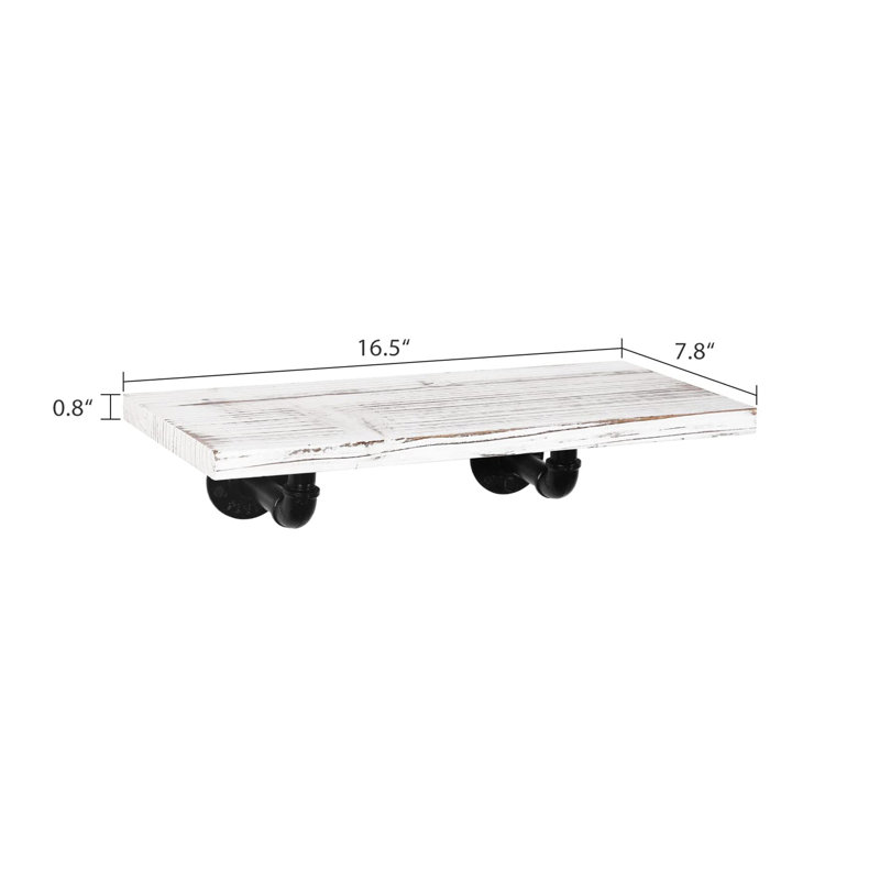 Tablettes flottantes avec tuyaux industriels, étagères de rangement murales en bois, ensemble de 3, blanc cassé, Blanc cassé