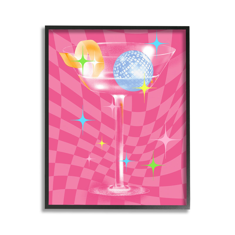 GroovyCocktailPattern, Giclée encadrée noir minuit, H 14 po x l 11 po