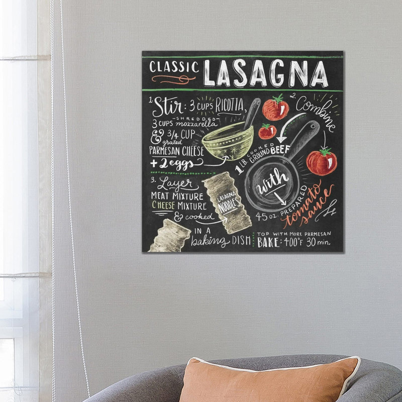 Lasagna Recipe - Print on Canvas, 66.04cm H x 66.04cm W x 1.91cm D, Wrapped Canvas