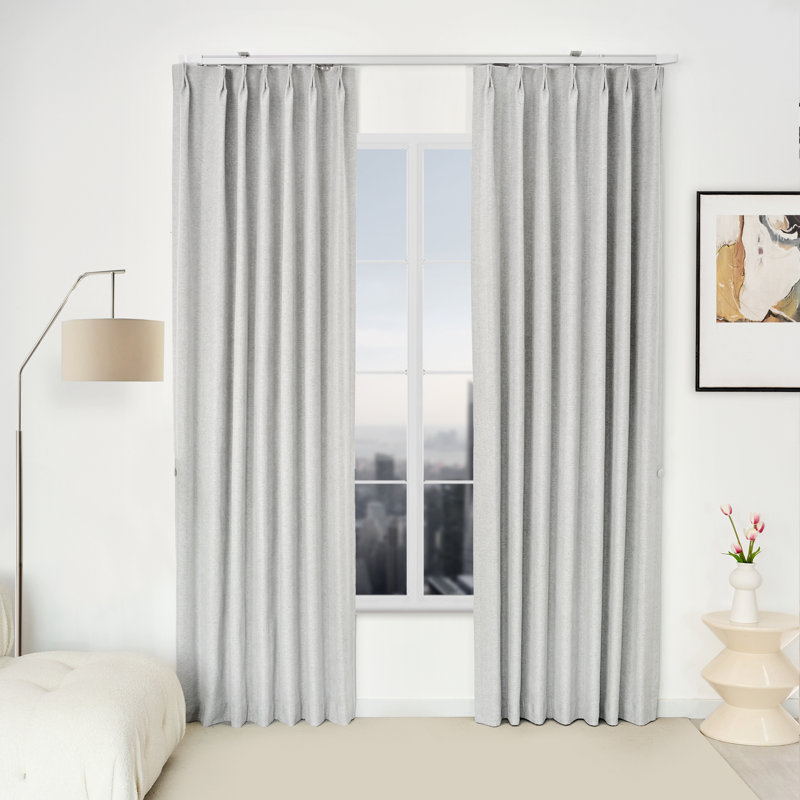 Clemmence Chenille Curtain Pair, Gray/Beige, 72" W x 120" L