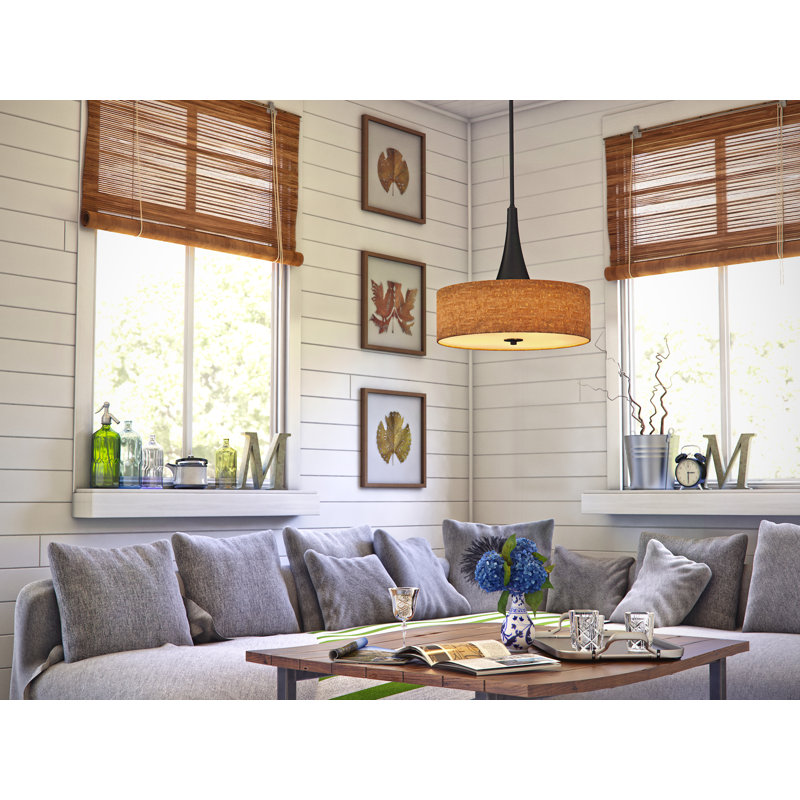 22" Oil Rubbed Bronze Drum Pendant Light with Cork Shade