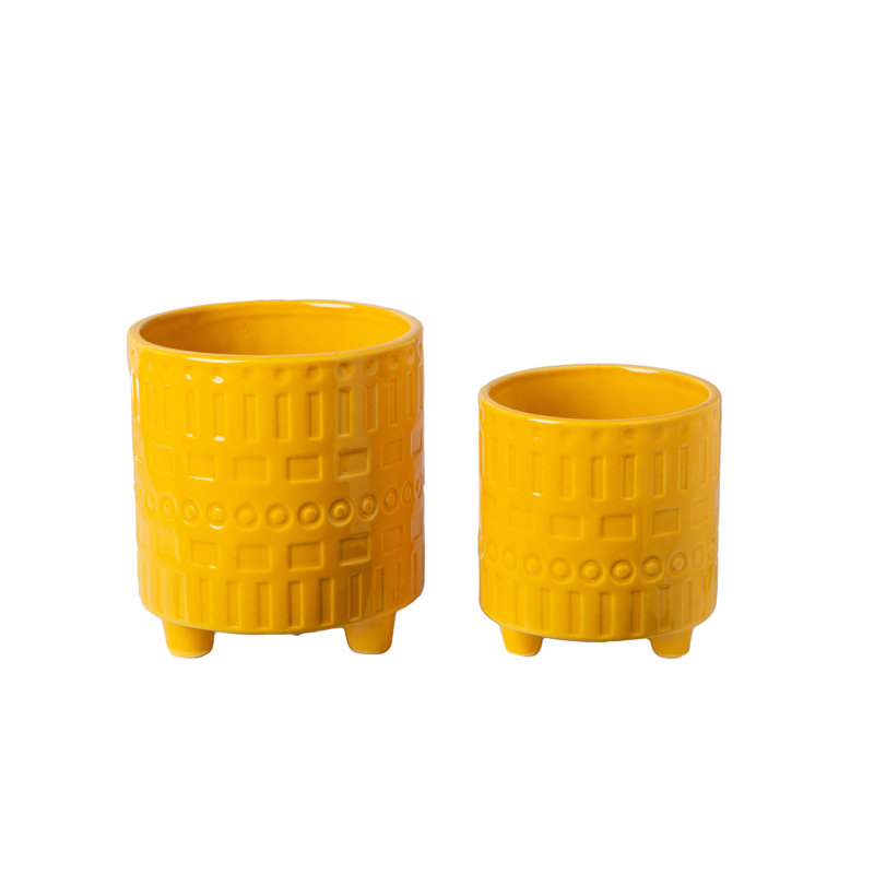Pot rond en céramique lustré jaune