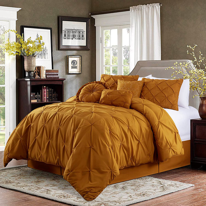 Ensemble d'édredon en microfibre 7 pièces Sydney Pintuck, Édredon de très grande taille et 6 pièces suppl, Épice