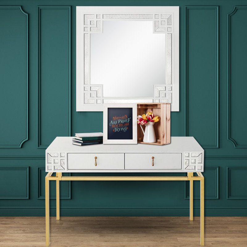 Dynasty Champagne Gold Mirrored Console Table and Wall Mirror Set