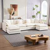 132" Oversized Cloud Sectional Sofa - 6-Piece U-Shaped Couch Set With 2 Ottomans, Ultra-Plush Chenille Fabric, Deep Seating & Modular Design For Spacious Living Rooms