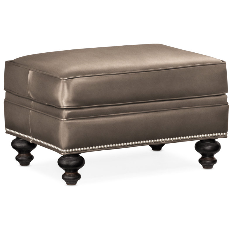 West Ottoman, Anilina Hunter Genuine Leather, Plantation, Pewter