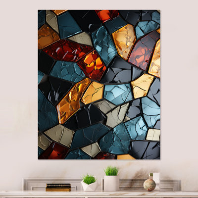 Carreaux de mosaïque cubique dorée et bleue I - Art mural en métal abstrait