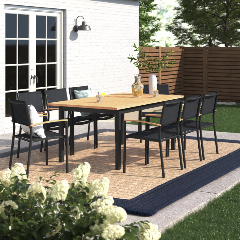 Ensemble repas extensible 9 pièces Anautica | Finition en teck et aluminium moulé