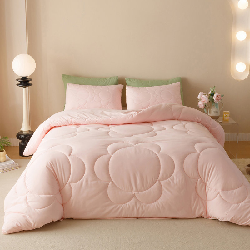 Floral Comforter Set Botanical Flower Bedding Set, Full Comforter + 2 Standard Pillowcases, Pink Flower