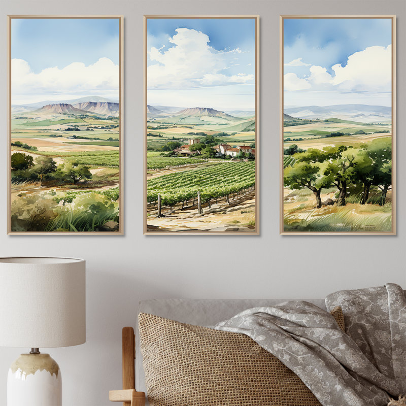 Ensemble de salon Vineyard Scenery Landscape Beauty I - Vineyard Wall Art, Cadre naturel flottant, H 28 po x l 36 po x P 1 po