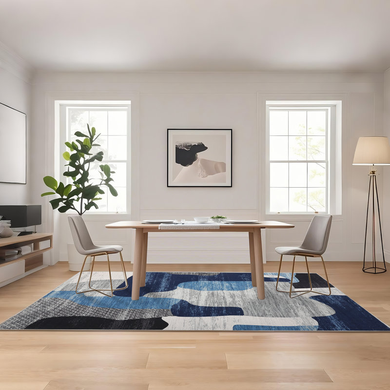 Tapis antidérapant et lavable Patchwork, Bleu, 8 x 10 pi