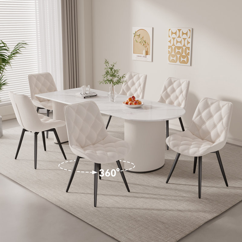 Fabric Upholstered Side Chair, White, 6, White