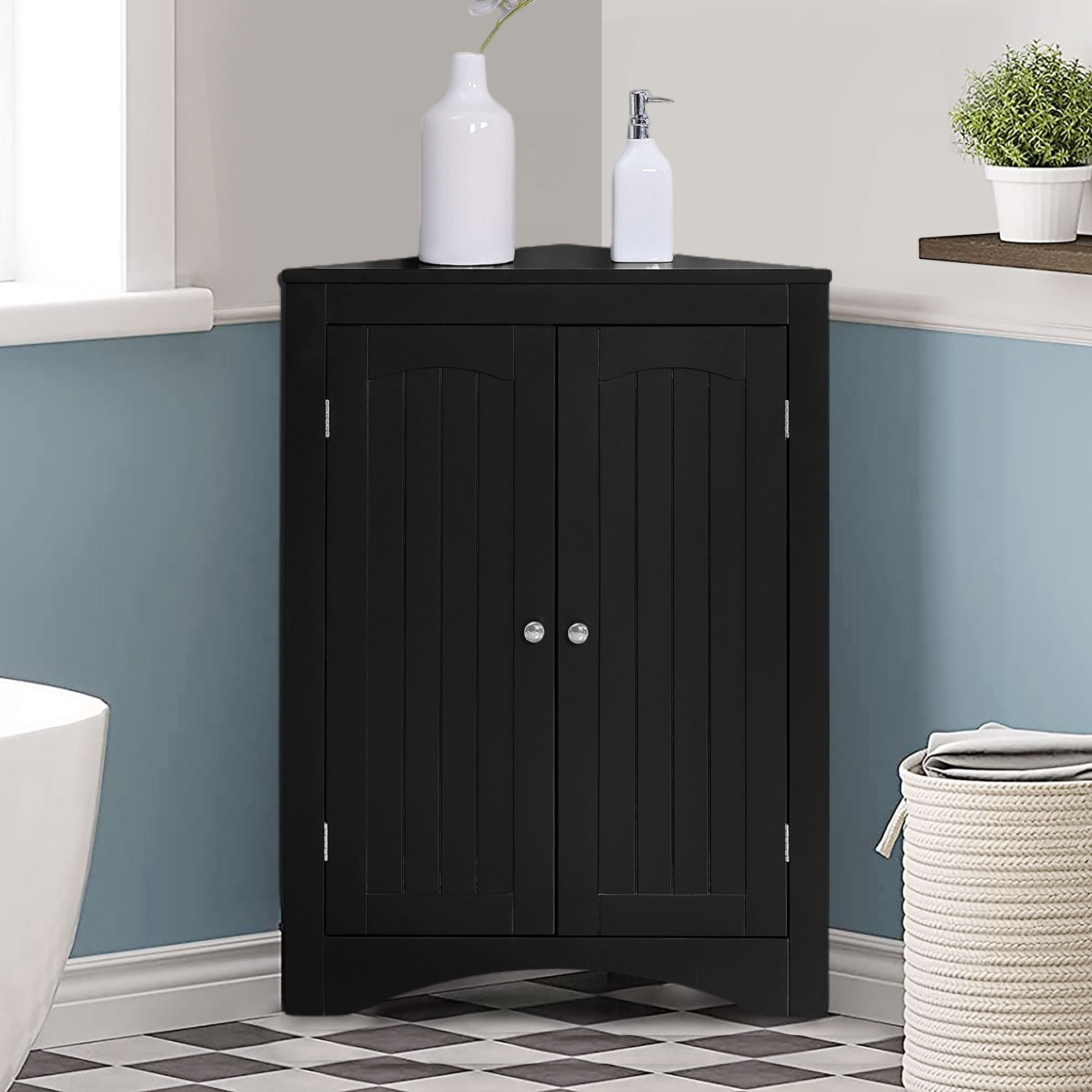 Iwell Bathroom Floor Cabinet, Bathroom Storage Cabinet with Double Door &  Adjustable Shelf, Storage Cabinet for Bathroom, Living Room, Black