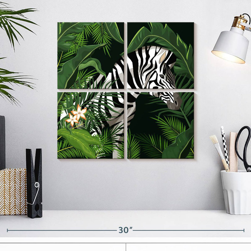Brampt Leaves And Zebra, 18" H x 18" W
