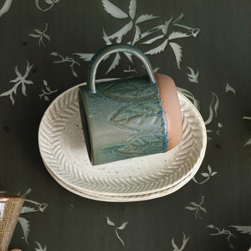 Creative Co-Op Debossed Stoneware Plate Reactive Glaze