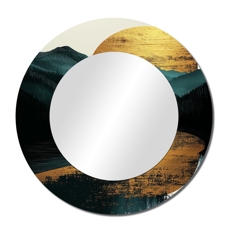 Lever de soleil sur la forêt et les pics Solitude Horizon I - Art mural miroir abstrait de paysage - imprimé sur métal