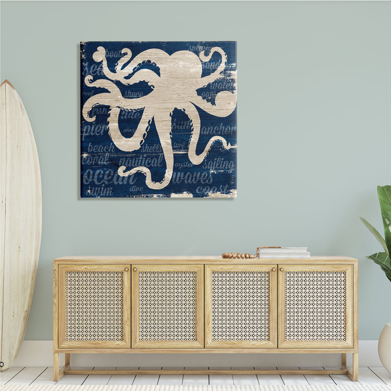 Nautique, pieuvre rustique, animal aquatique, phrases amusantes sur la plage, Toile tendue, H 36 po x l 36 po x P 1,5 po