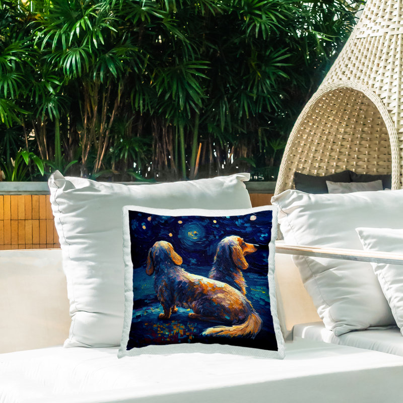 Coussin d'extérieur imprimé Van Gogh Style Dogs par Svetlana Aleynikova